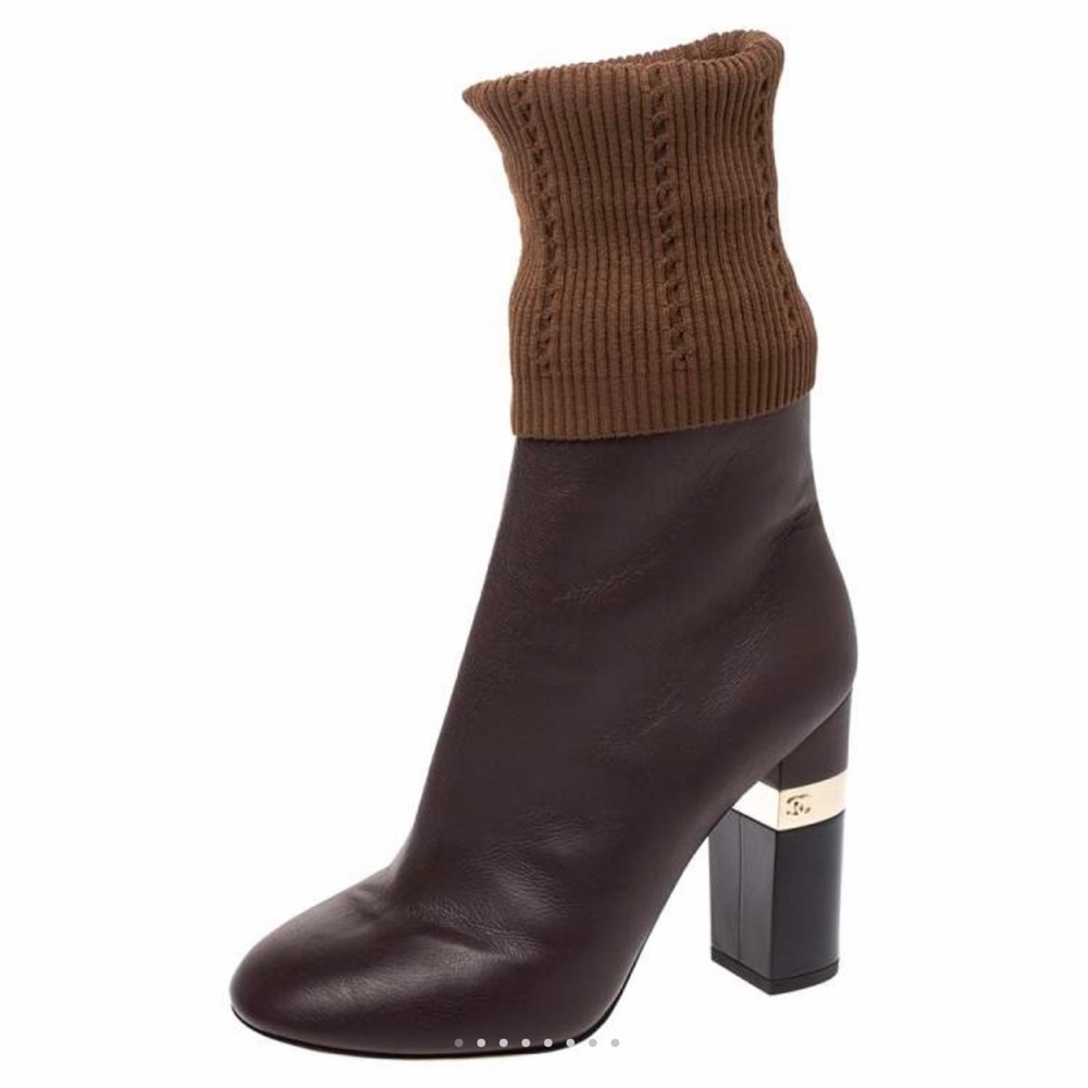 CHANEL Burgundy/Brown Kangaroo Leather & Sock Boots size 40.5 (I wear US 9)